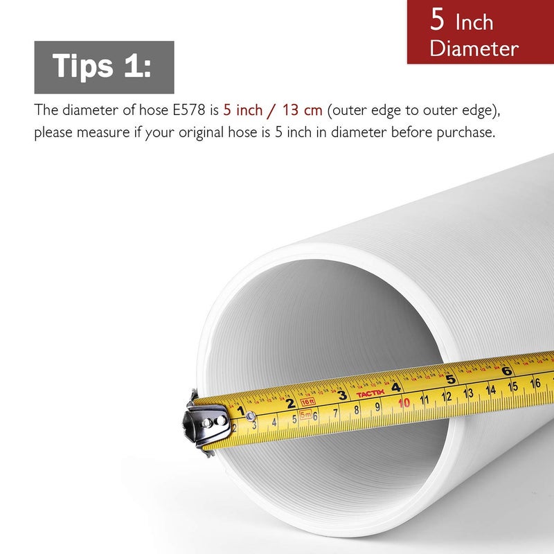 TURBRO Polypropylene Portable Air Conditioner Universal Exhaust Hose - 5 Inch Diameter, 78 Inch Length, Clockwise Thread, White - Image 3